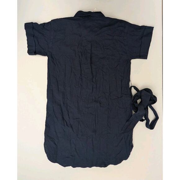 J. Crew Factory Linen-blend belted mini shirt-dress Womens Size Small Navy Blue - Picture 3 of 8